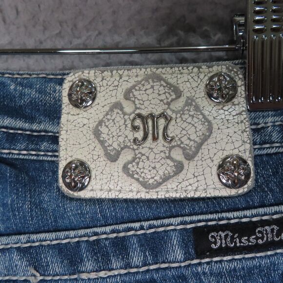 Miss Me Capri Jeans 26 Blue Embellished Bling Pockets Mid Rise Cuffed Denim - Picture 7 of 14